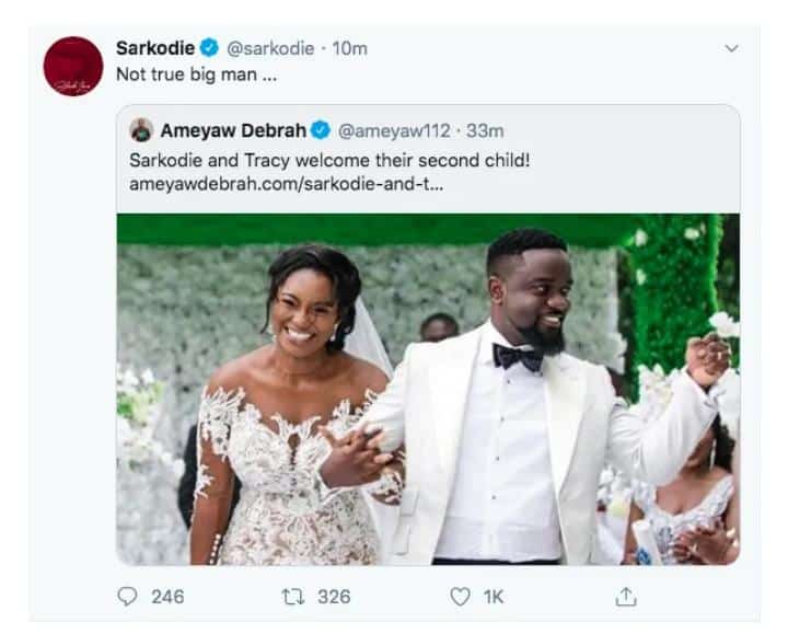 Sarkodie Welcomes Second child