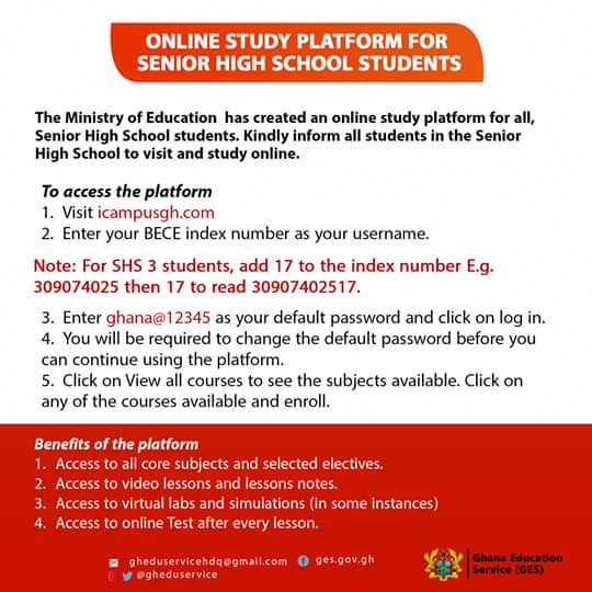 Ghana's Ministry Of Education Creates An Online Learning Platform For All SHS & JHS Students.