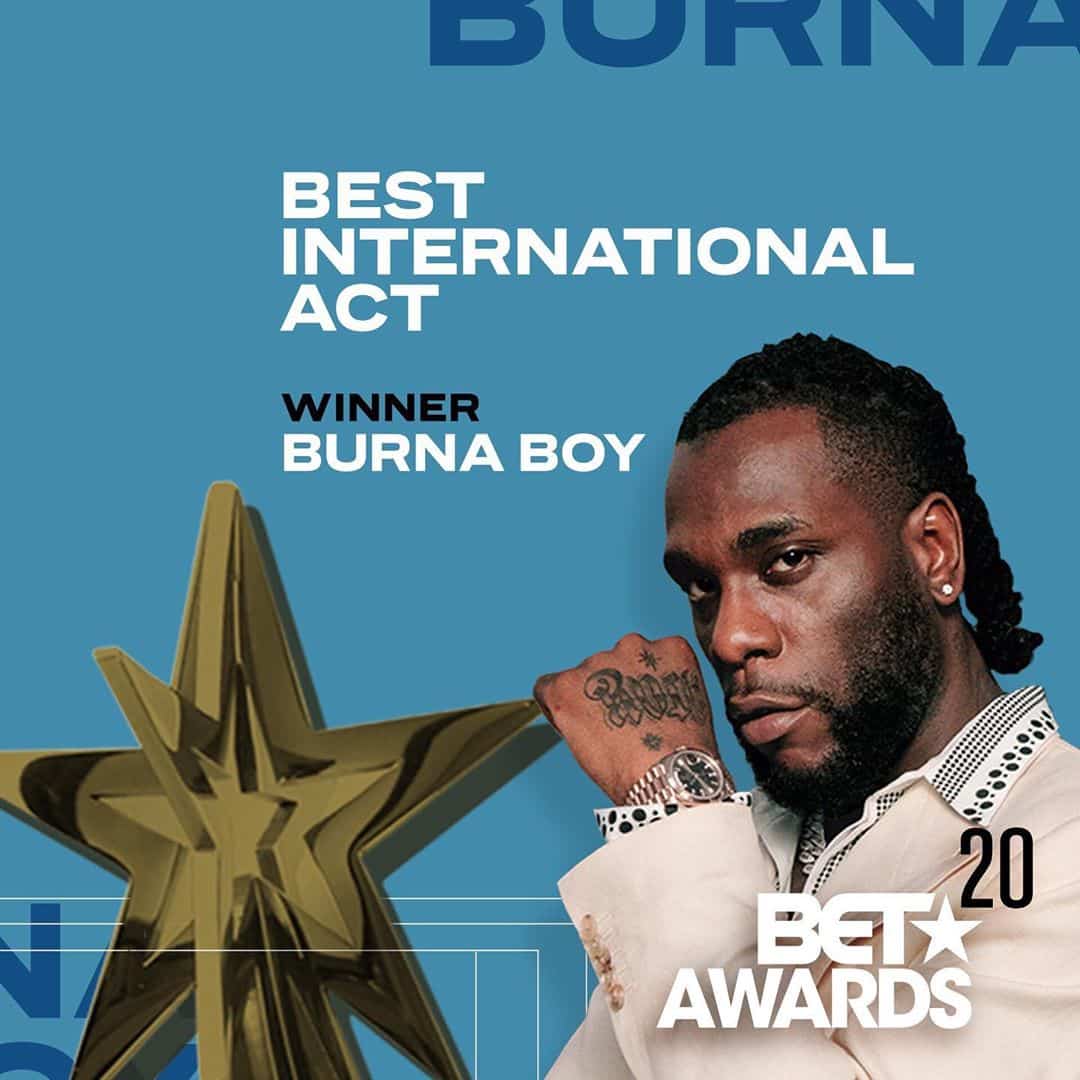 2020 BET Awards Burna Boy Wins Best International Act Award 
