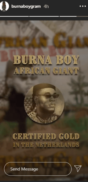 Burna Boy’s African Giant Album Certified Gold In Netherlands 2 Burna Boy’s Album, African Giant Certified Gold In Netherlands