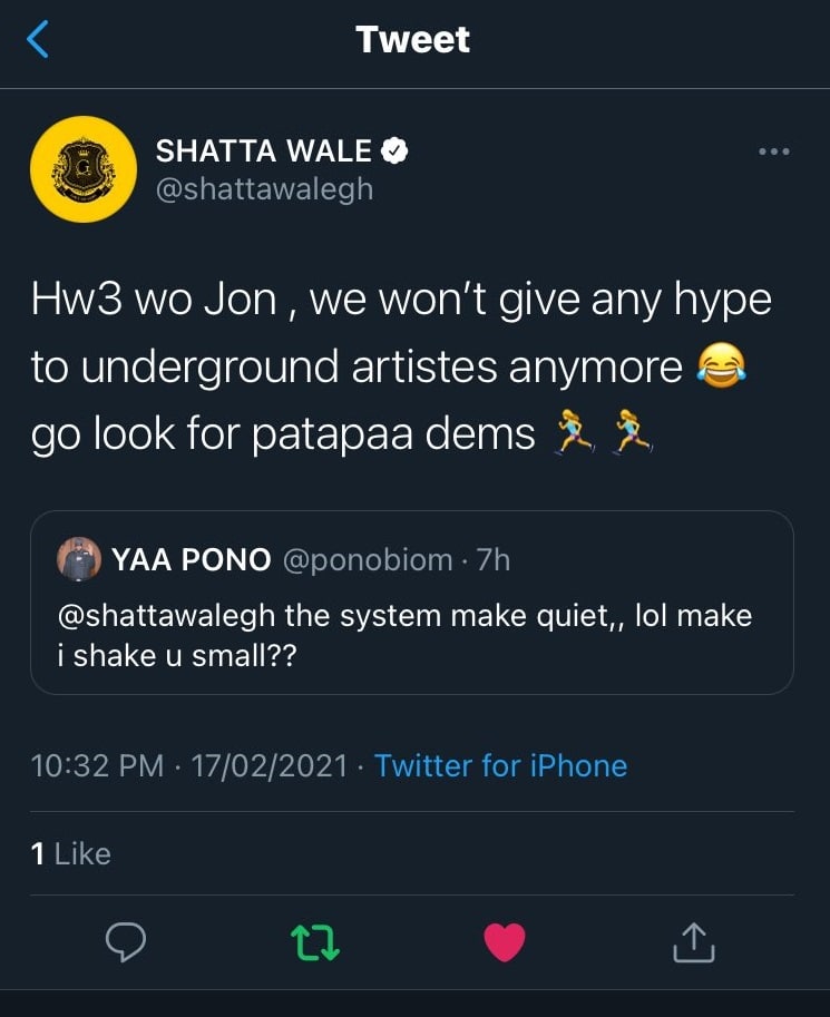 "Hwe Wo Jon, I Don't Give Hype To Underground Artistes Anymore" - Shatta Wale Replies Yaa Pono 2 "Hwe Wo Jon, I Don't Give Hype To Underground Artistes Anymore" - Shatta Wale Replies Yaa Pono