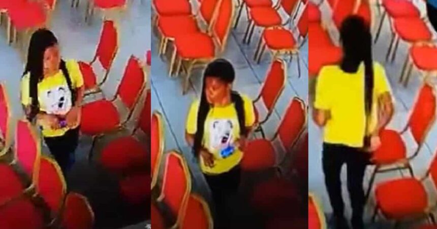 Watch Video: Nigerian Lady Captured On CCTV Stealing A Phone In Church