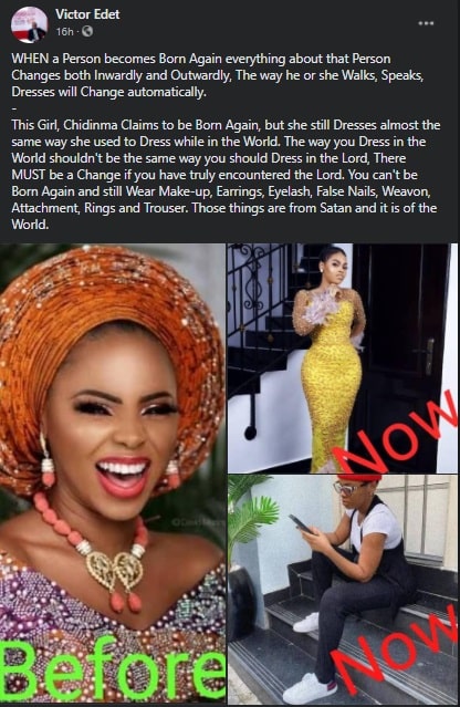 Evangelist Edet blasts 'Chidinma' for not changing style of dressing after becoming born-again