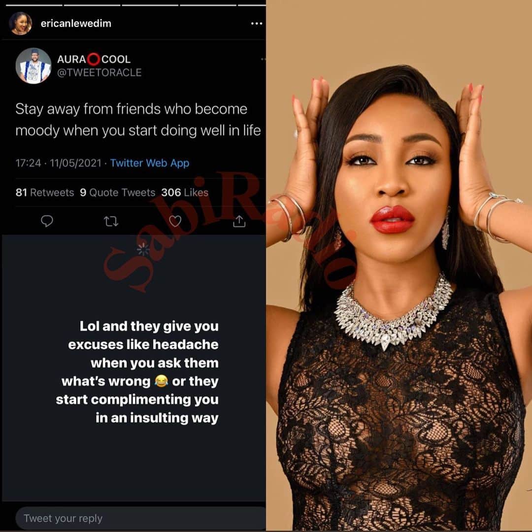 Popular reality TV star, Erica reveals the type of friends to avoid