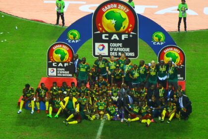 Cameroon celebrating winning 2017 Africa Cup of Nations cropped