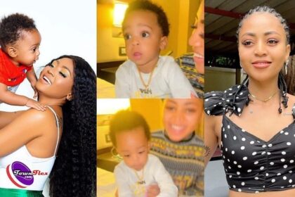 Regina Daniels gifts 1-year-old son customized gold necklace