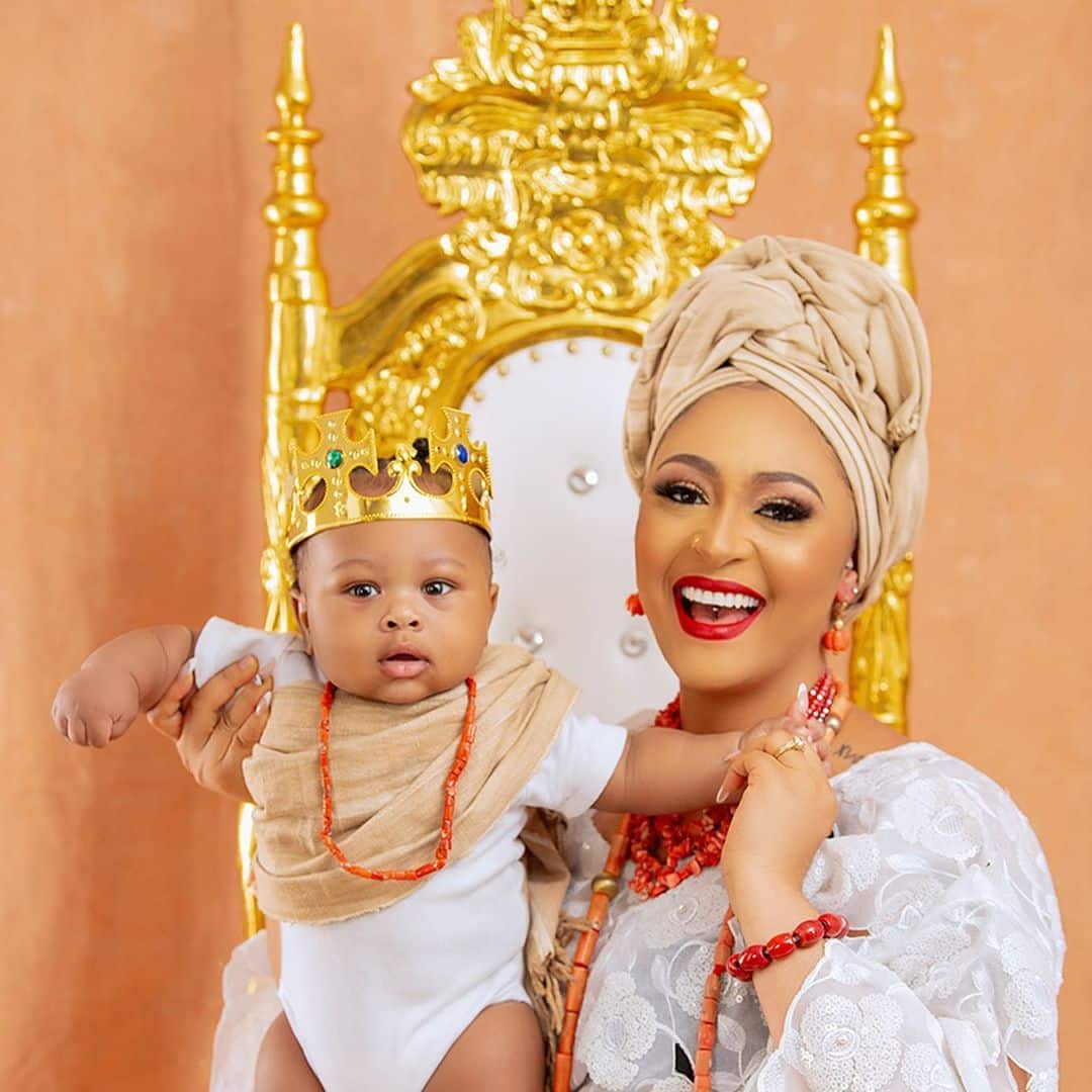 Tonto Dikeh's ex-husband, Olakunle Churchill and wife, Rosy Meurer finally shows their baby’s face (photos)