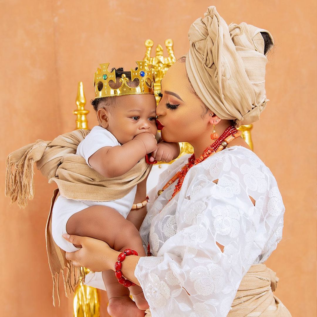 Tonto Dikeh's ex-husband, Olakunle Churchill and wife, Rosy Meurer finally shows their baby’s face (photos)