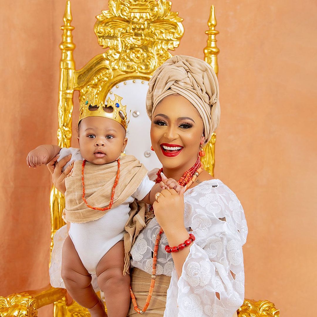 Tonto Dikeh's ex-husband, Olakunle Churchill and wife, Rosy Meurer finally shows their baby’s face (photos)