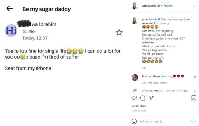 Yul Edochie shares email from lady who wants him to be her sugar daddy
