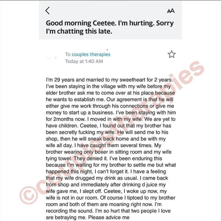 How my wife of two years drugged me to sleep with my elder brother - Man narrates