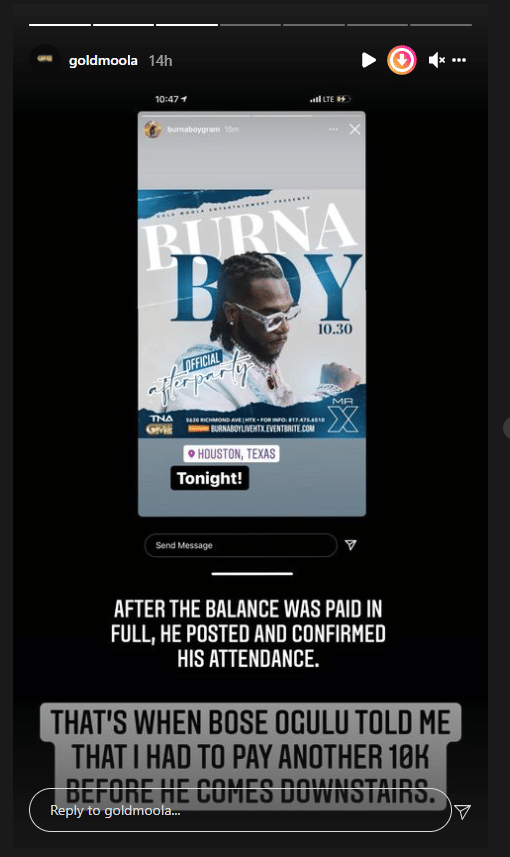 Burna Boy and his Mum accused of extortion, promoter demands refund of N28m (See Screenshots) on TownFlex