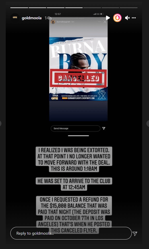 Burna Boy and his Mum accused of extortion, promoter demands refund of N28m (See Screenshots) on TownFlex