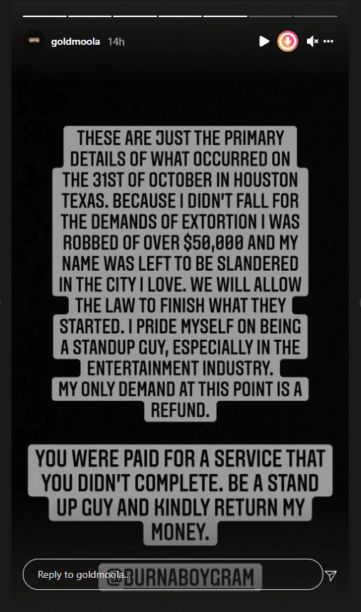 Burna Boy and his Mum accused of extortion, promoter demands refund of N28m (See Screenshots) on TownFlex