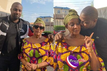 John Dumelo and his mother Mother, Mrs Antoinette Ama Ampomah Dumelo who is celebrating 70th birthday