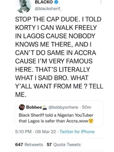 Stop That Cap : Black Sherif Blasts Fan For This Reason [Screenshots]