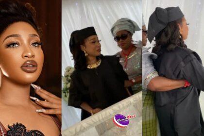 Tonto Dikeh Breaks Down In Tears As Her StepMother Is Laid To Rest [Watch Video]