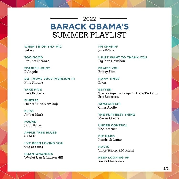 Barack Obama 2022 summer playlist