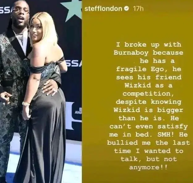 "He couldn't satisfy me in bed"_ Burna boy's Ex reveals reason for their break-up