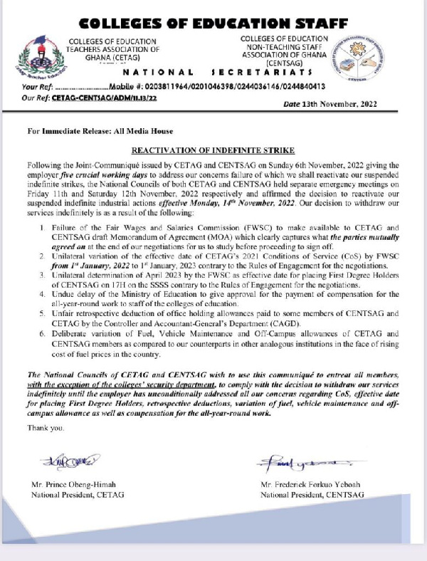 BREAKING! CETAG and CENTSAG Resumes Strike!