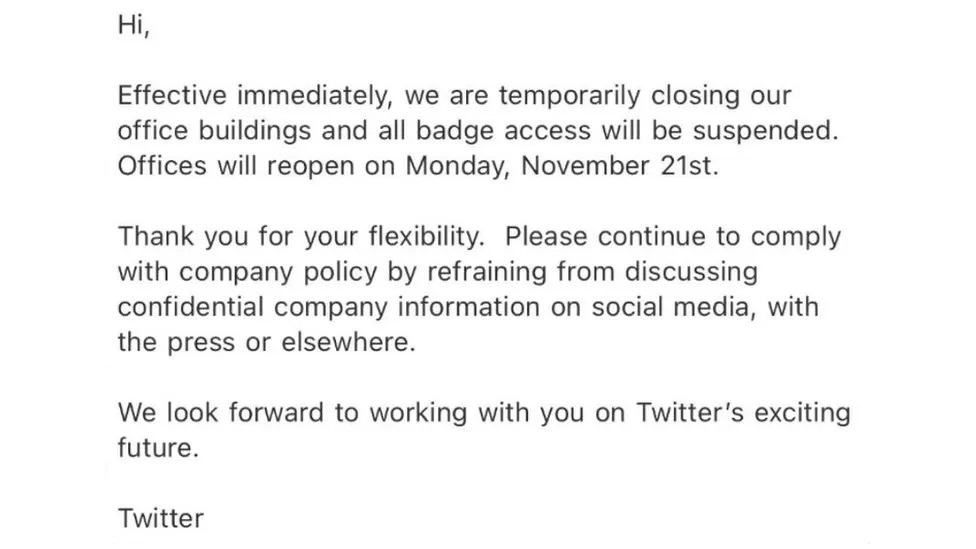 Twitter locks staff out of offices until next week