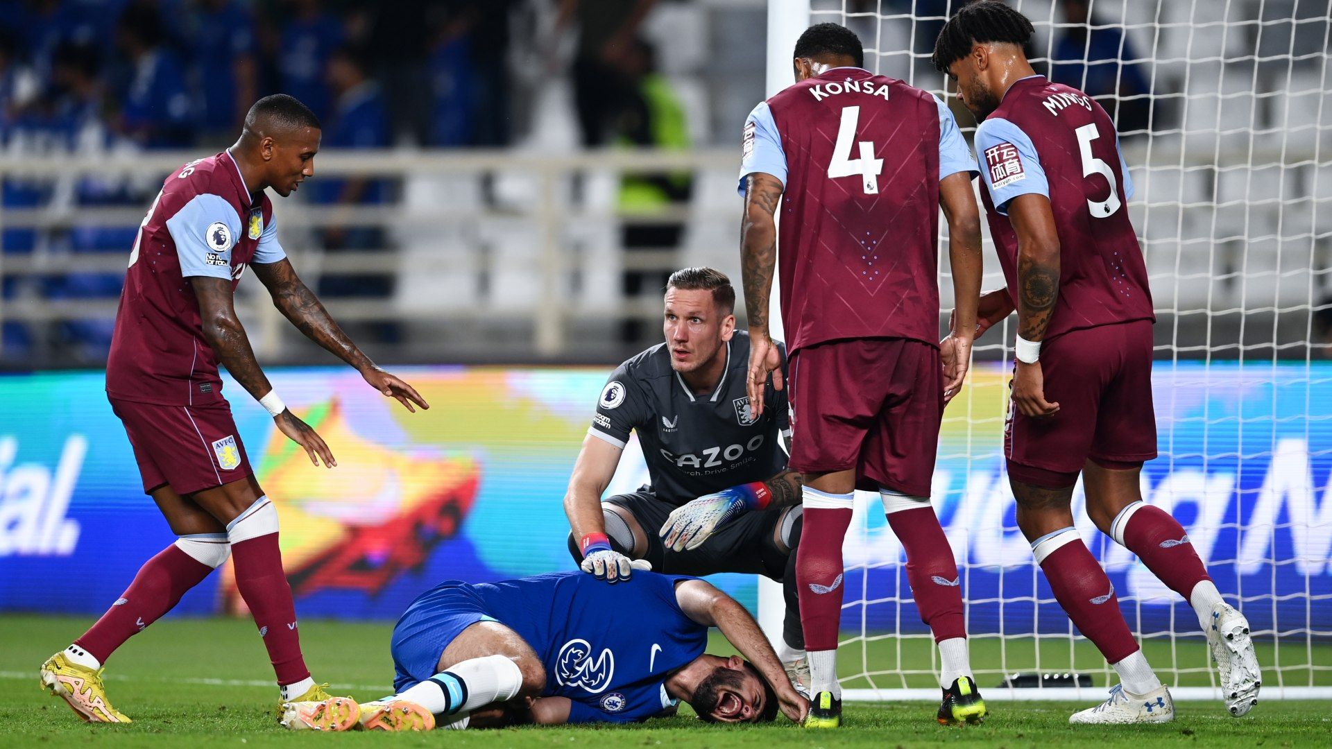 The Chelsea striker went down in pain during the first half of their midseason friendly match against Aston Villa on Sunday.