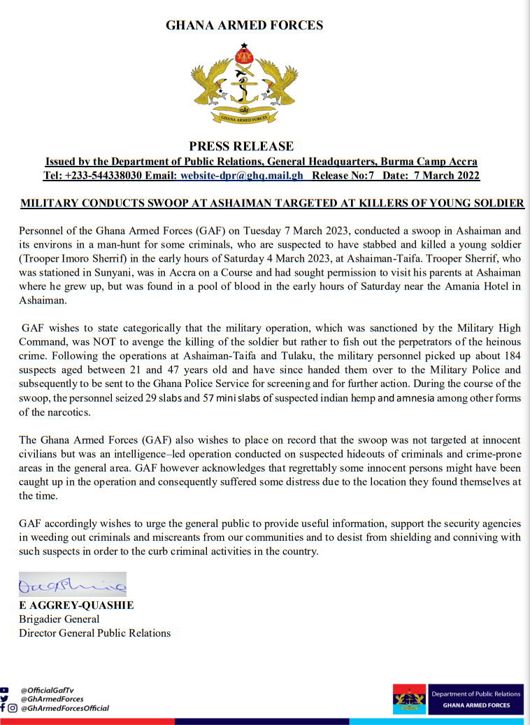 BREAKING: Ghana Armed Forces Comes Clean on Ashaiman Swoop with Surprising Statement!