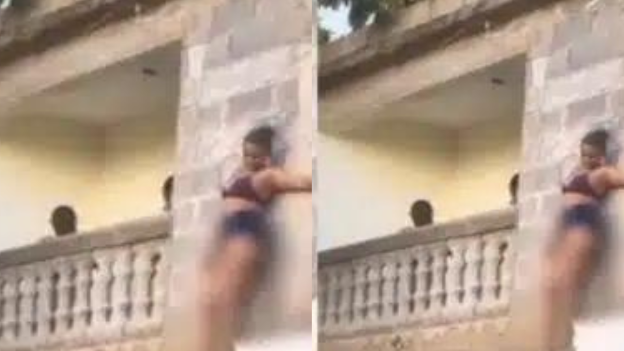 Sidechick caught by her sugar daddys wife while hiding on the balcony