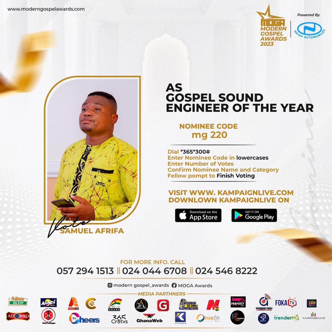 Samuel Afrifa Nominated for Modern Gospel Award as Gospel Sound Engineer of the Year