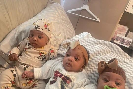 The triplets spent just under two months in hospital before returning home