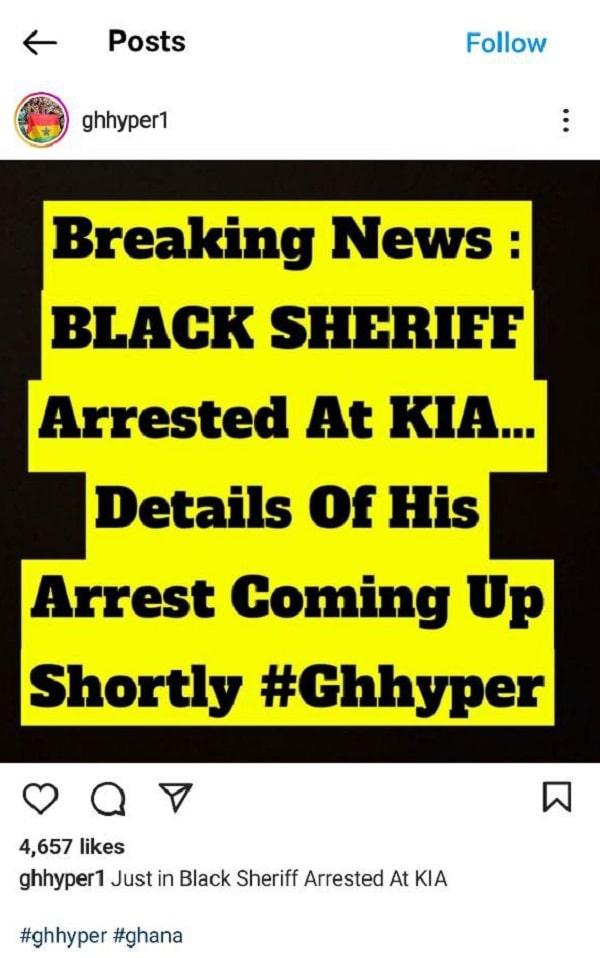 Black Sherif has been arrested at Kotoka International Airport