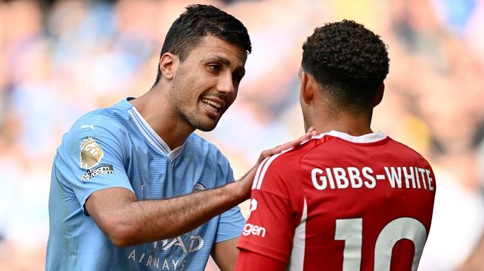 Rodri got sent off for an altercation with Morgan Gibbs-White, it made Guardiola angry he had to play with 10 men even though Manchester City won the game against Nottingham Forest by 2-0