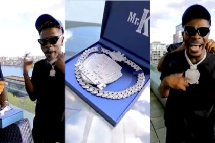 Shatta Wale's 'Father' Presents Him with Unique 8,000-Stone Diamond Necklace