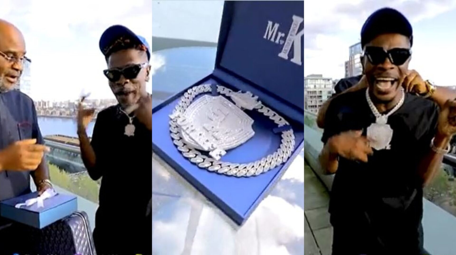 Shatta Wale's 'Father' Presents Him with Unique 8,000-Stone Diamond Necklace
