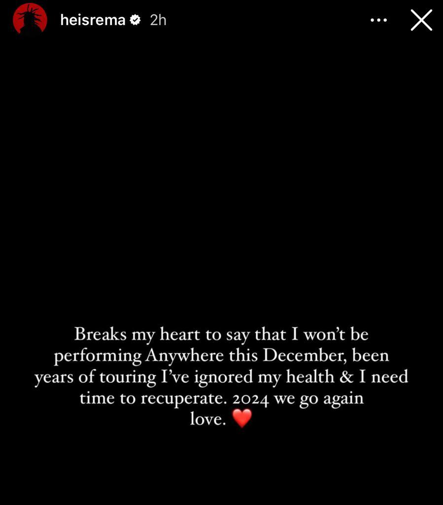 Breaking News: Rema Takes a Musical Timeout for Health Reason 3 Breaking News: Rema Takes a Musical Timeout for Health Reason