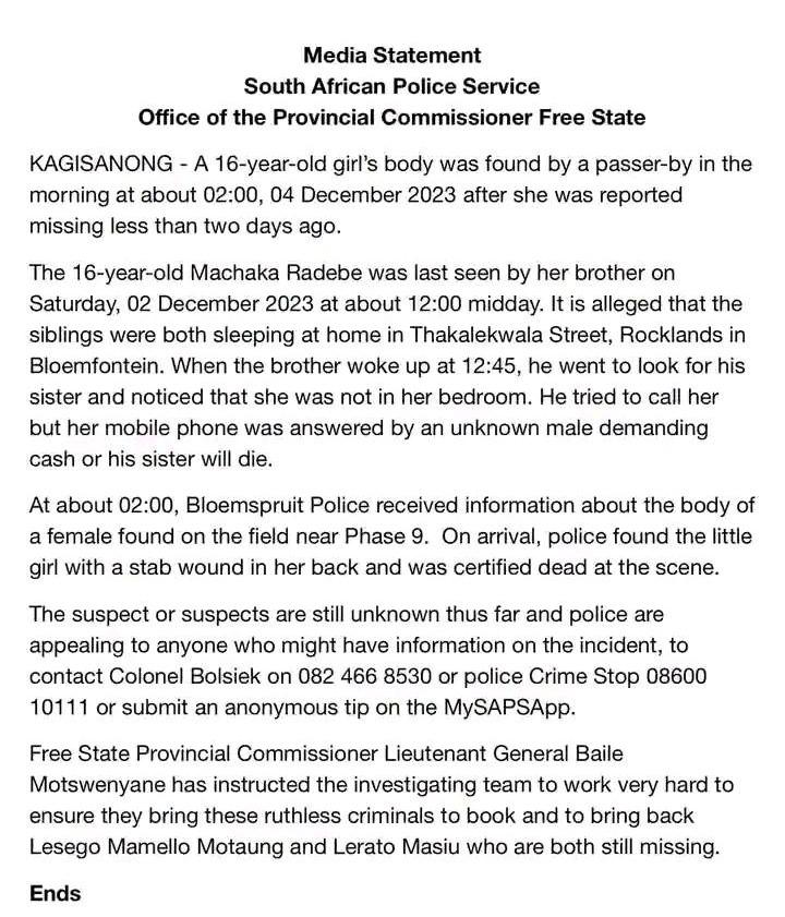 16-Year-Old Girl Found De@d Two Days After Going Missing & Threatened to be K!lled (See Shocking Details) 2 16-Year-Old Girl Found De@d Two Days After Going Missing & Threatened to be K!lled