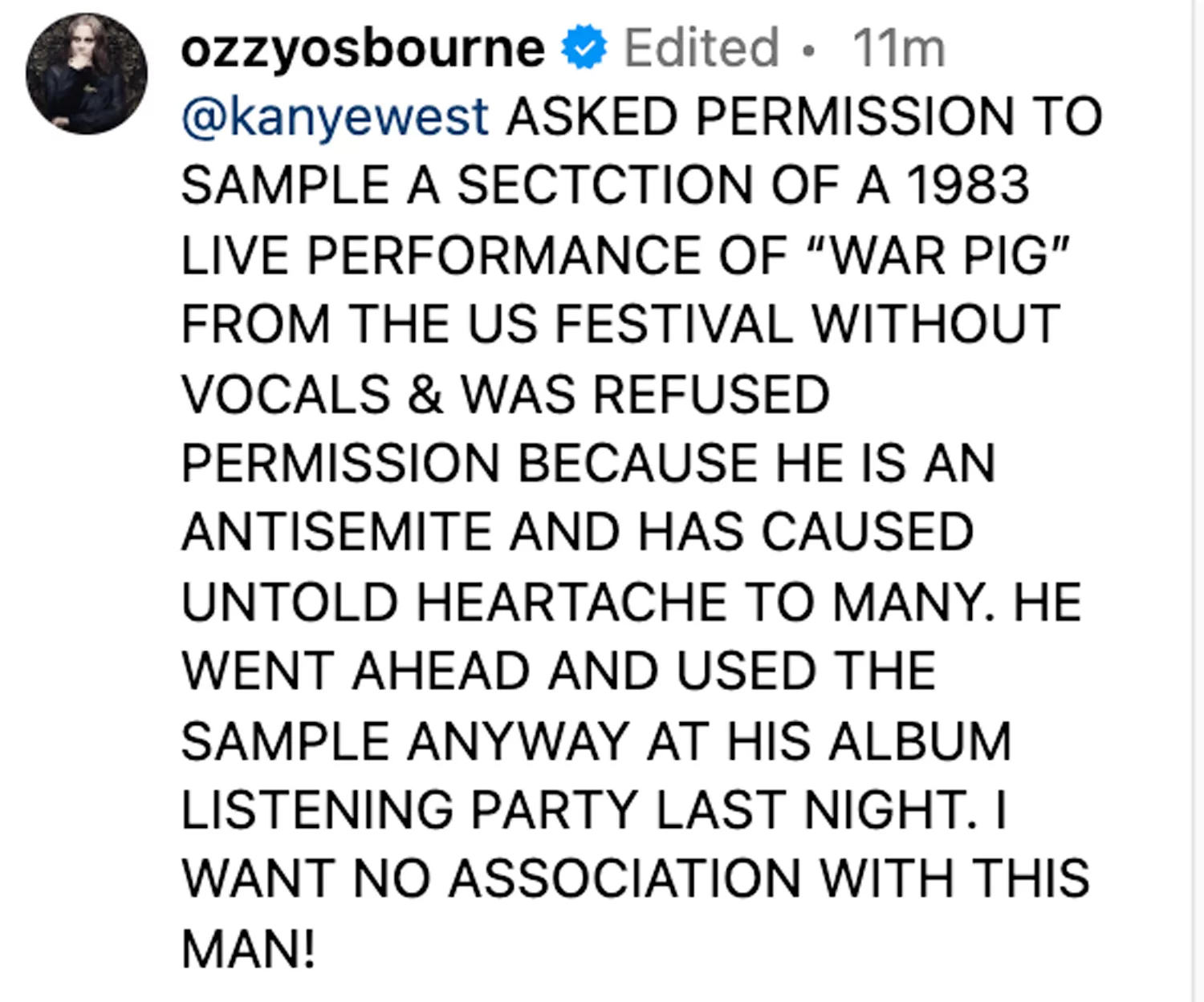 Ozzy Osbourne Blasts Antisemite Kanye West For Sampling His Music Without Permission