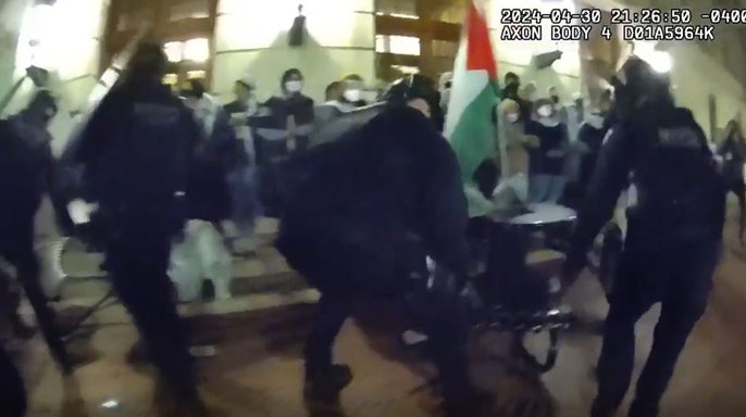 NYPD bodycam video captures officers breaching Columbia University building occupied by anti-Israel protesters