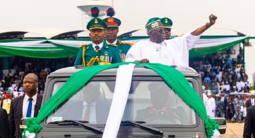 Watch Video as Nigerian President, Tinubu falls during Democracy Day Celebration