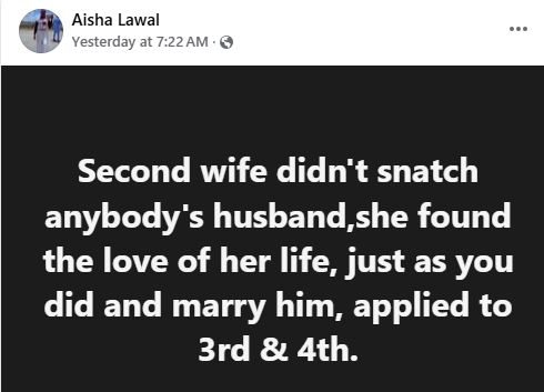 Nigerian Woman Defends Second Wives: "They Didn't Snatch Anyone’s Husband" 2 Nigerian Woman Defends Second Wives: "They Didn't Snatch Anyone’s Husband"