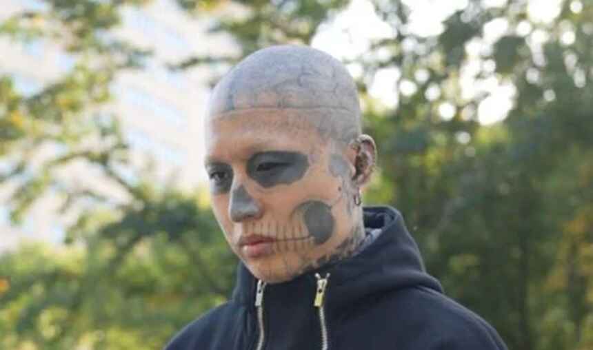 Man with Skull Tattoo on Face Laments Not Being Able to Find a Job