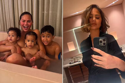Chrissy Teigen Faces Criticism After Posting Photo Bathing with Her Kids