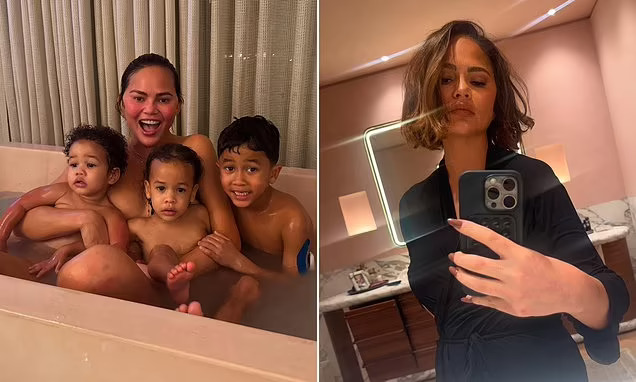 Chrissy Teigen Faces Criticism After Posting Photo Bathing with Her Kids