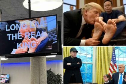 Hackers play AI video of Trump kissing Elon Musk’s feet on cafeteria screens at HUD headquarters