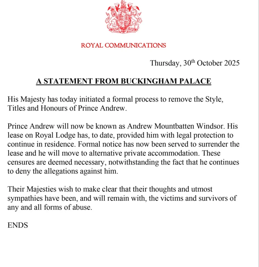 King Charles Strips Prince Andrew of All Royal Titles, Privileges Over Epstein Scandal 3 King Charles Strips Prince Andrew of All Royal Titles and Privileges — He's Now Andrew Mountbatten Windsor
